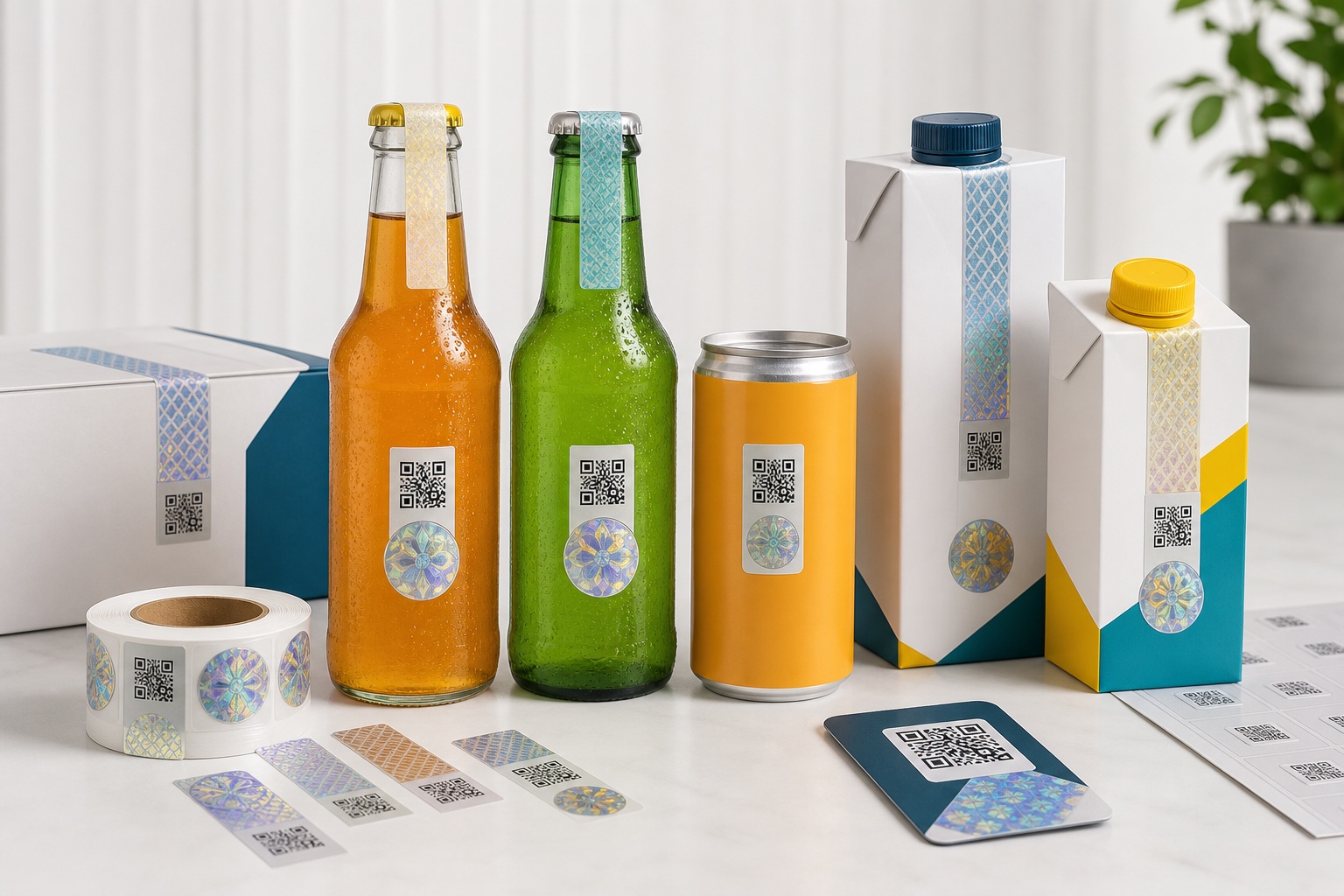 Food and beverage security packaging with QR labels and tamper seals